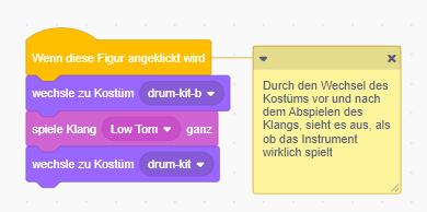 Schritt 9 - Programmcode Kostümwechsel und Klang