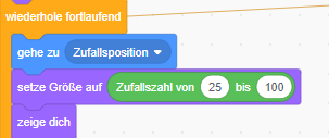 Scratch Code für die zufällige Figurengröße