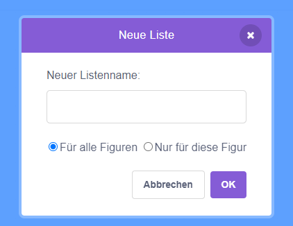 Screenshot Listenvariable anlegen