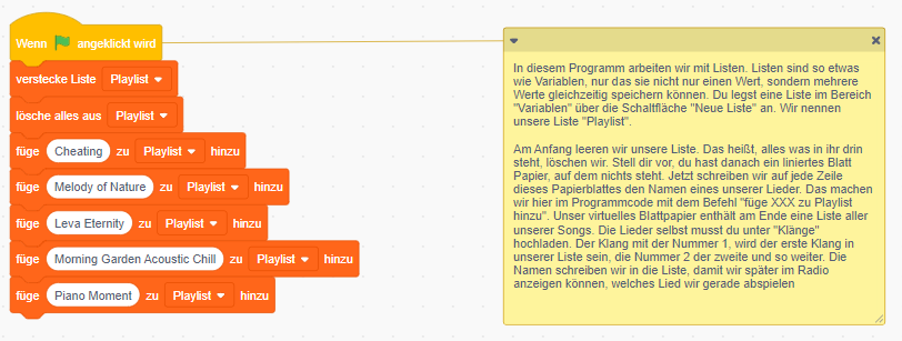 Screenshot Programmcode "Playlist befüllen"