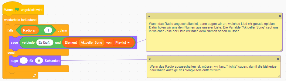 Screenshot Programmcode "Aktuelles Lied anzeigen"