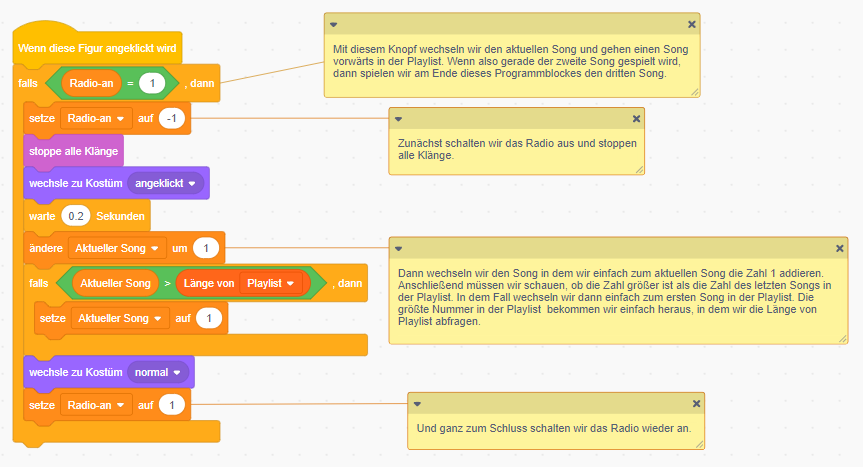 Screenshot Programmcode "Wechsel zum nächsten Lied"
