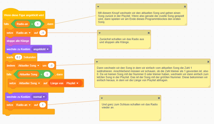 Screenshot Programmcode "Wechsel zum vorherigem Lied"