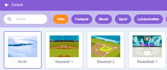 Screenshot Scratch Hintergrundauswahl