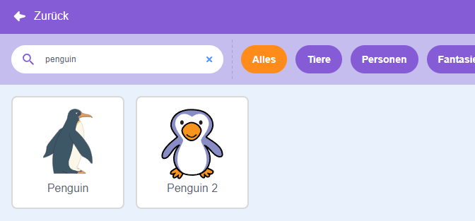 Screenshot Auswahl Pinguin