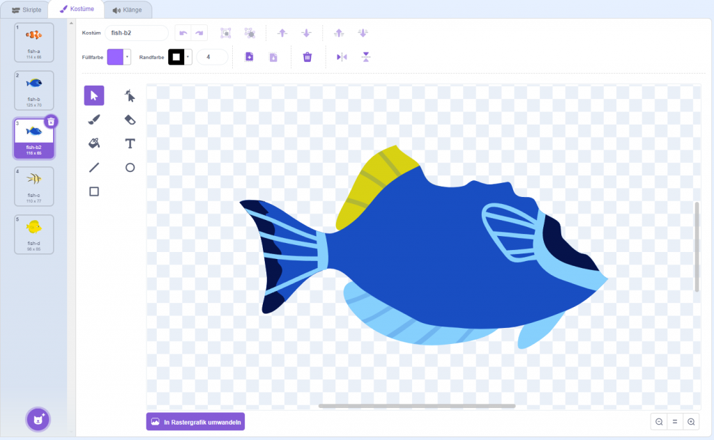Screenshot Fisch Kostüm "angeknabbert"
