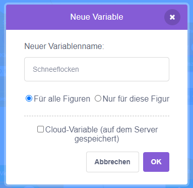 Screenshot Variable Schneeflocken