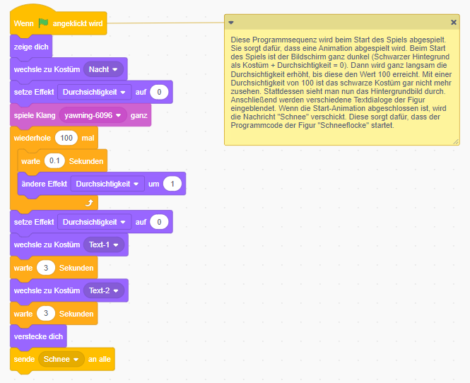 Screenshot Programmcode Startanimation
