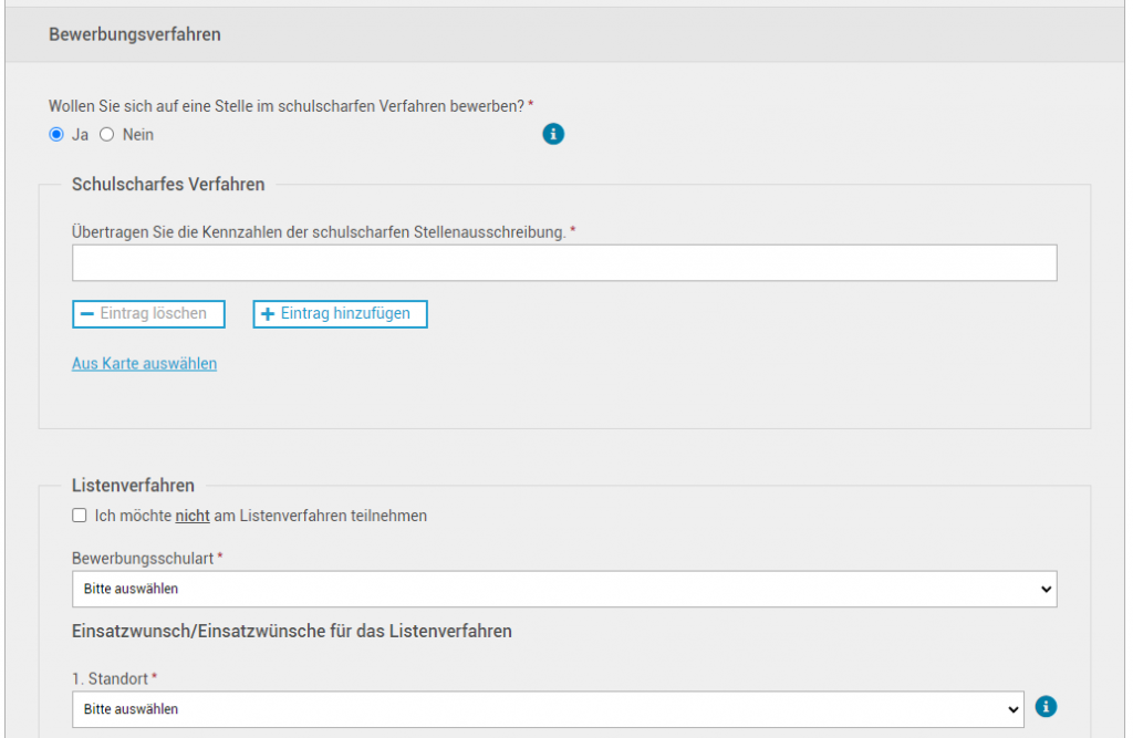 Screenshot Angabe des Bewerbungsverfahrens im Bewerbungsportal des SMK