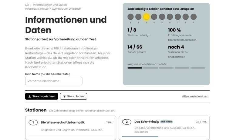 Stationsarbeit Informatik 7: Wiederholung „Information und Daten“